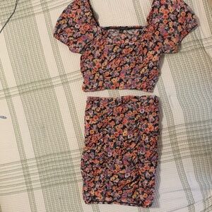Haute Monde Floral Skirt Set - Pink and Orange
